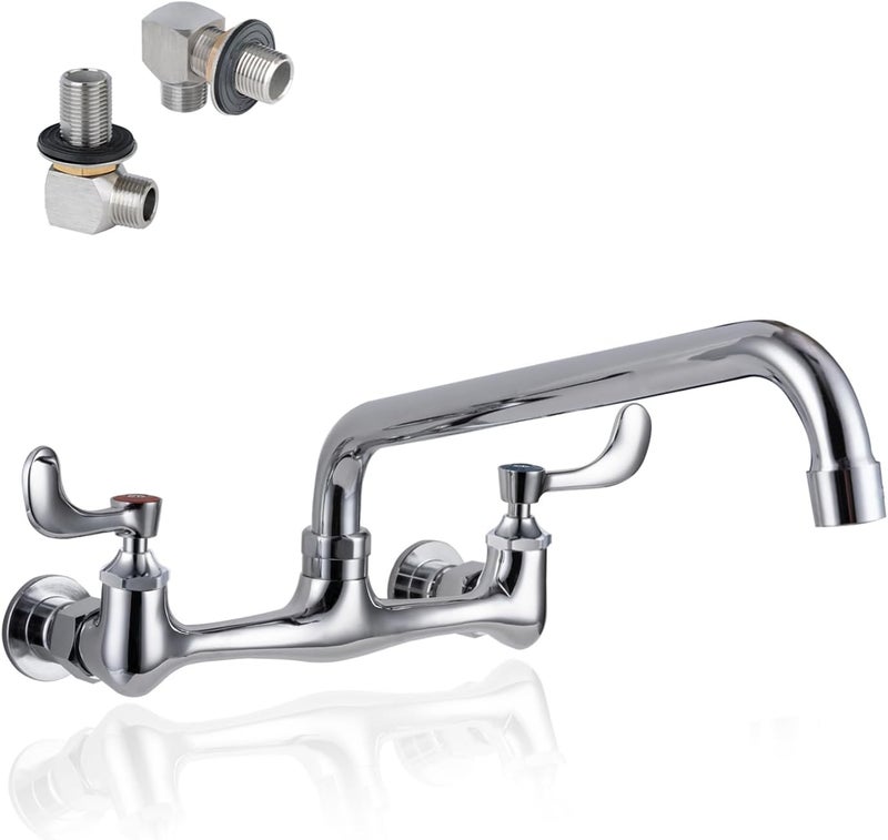Phivan 8" Center Wall Mount Commercial Sink Faucet - 10 Inch Swivel Spout with Wrist Blade Handle, Chrome Brass Construction for Restaurant/Laundry/Utility Room/Industrial Compartment Kitchen Sinks - Image 1